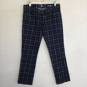 7 For All Mankind Women Edie Flood Blue Silver Plaid Straight Leg Career Pants